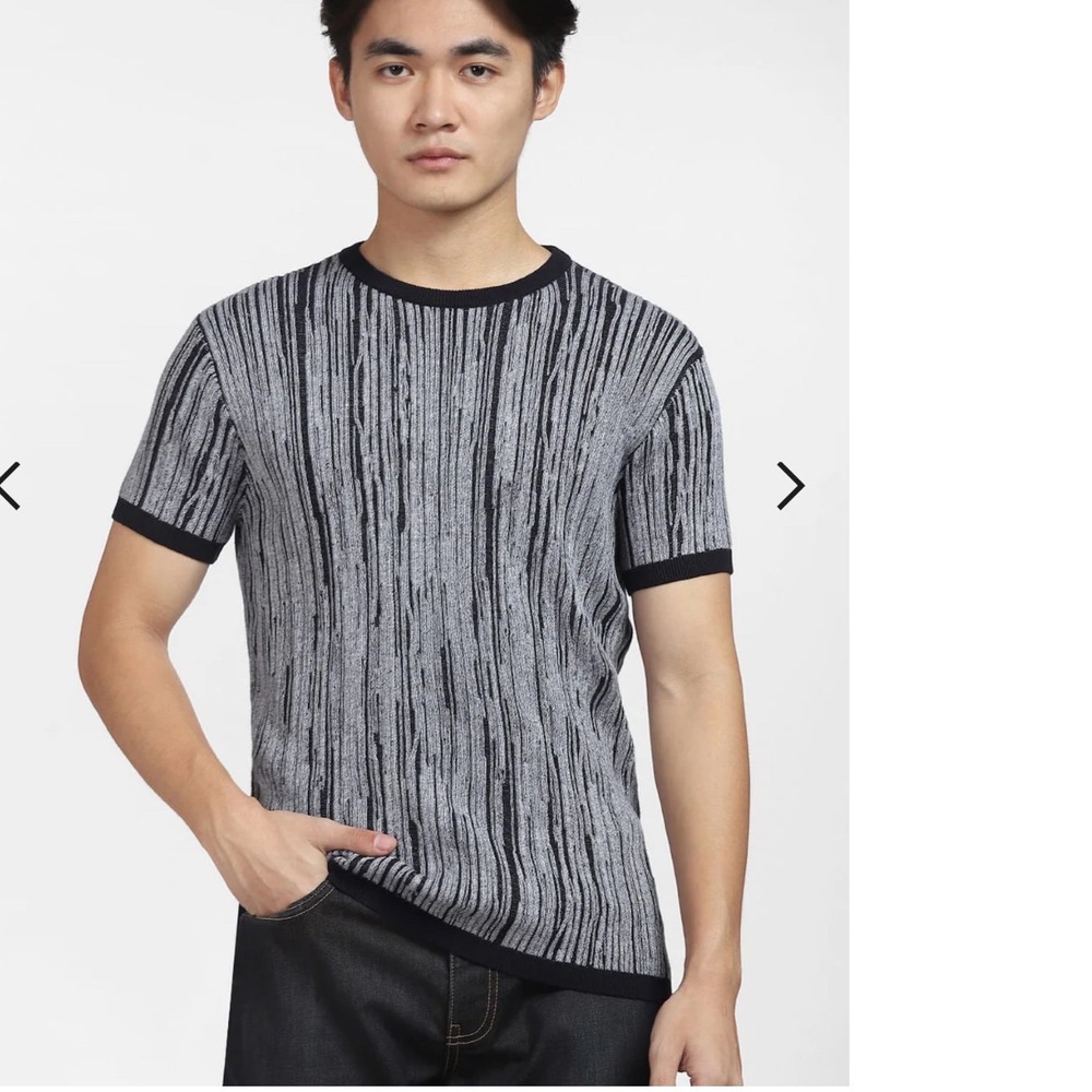 Jack & Jones Core Mens Navy Blue Grey Vertical Textured Knit T-Shirt Size Medium